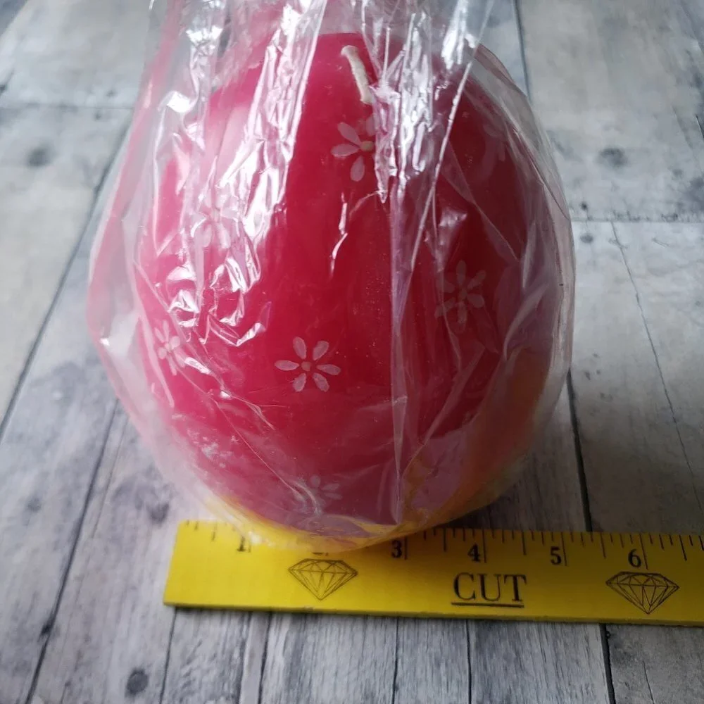 Large Pink Egg Candle with Pink Flowers - Wax Burning - Easter